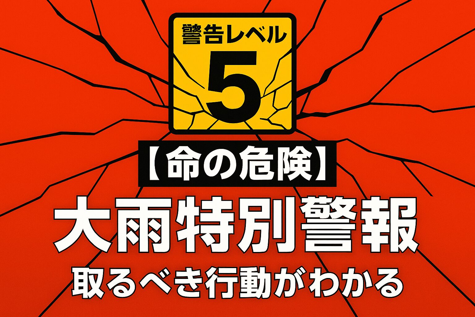 「【命の危険】大雨特別警報」というテキストと、警戒レベル5のシンボルが描かれたインパクトのあるサムネイル画像。