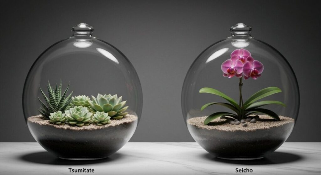 「新NISAの2つの投資枠」をテーマにした挿絵。静かな光の中で着実に育つ多肉植物と、より強い光を浴びて華やかに咲く蘭が並び、2つの枠の性質の違いを象徴している。