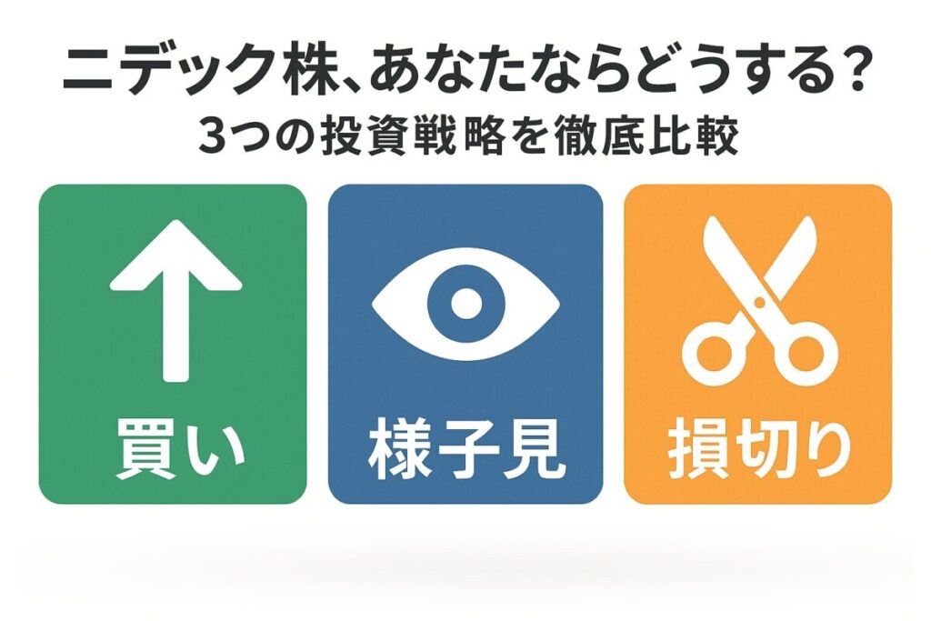 急落したニデックの株価チャートのイラスト。この記事のテーマである「ニデックの株価の今後の予想」を、テクニカル分析の観点から象徴する一枚。