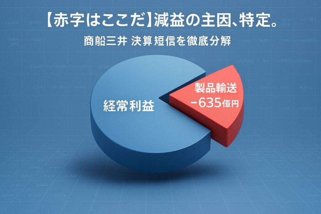 商船三井の決算短信のセグメント別利益を示す円グラフ。この記事のテーマである「商船三井 決算短信 減益 下方修正」の原因を象徴する一枚。