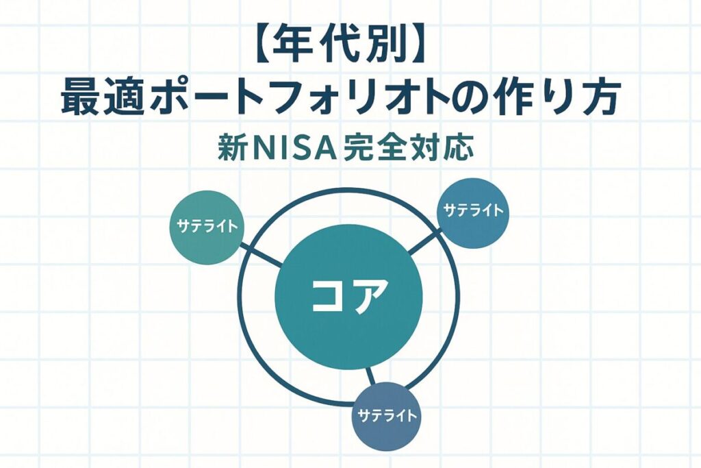 コア・サテライト戦略を視覚化した図解イラスト。この記事のテーマである「新NISA ポートフォリオ」の基本的な考え方を象徴する一枚。