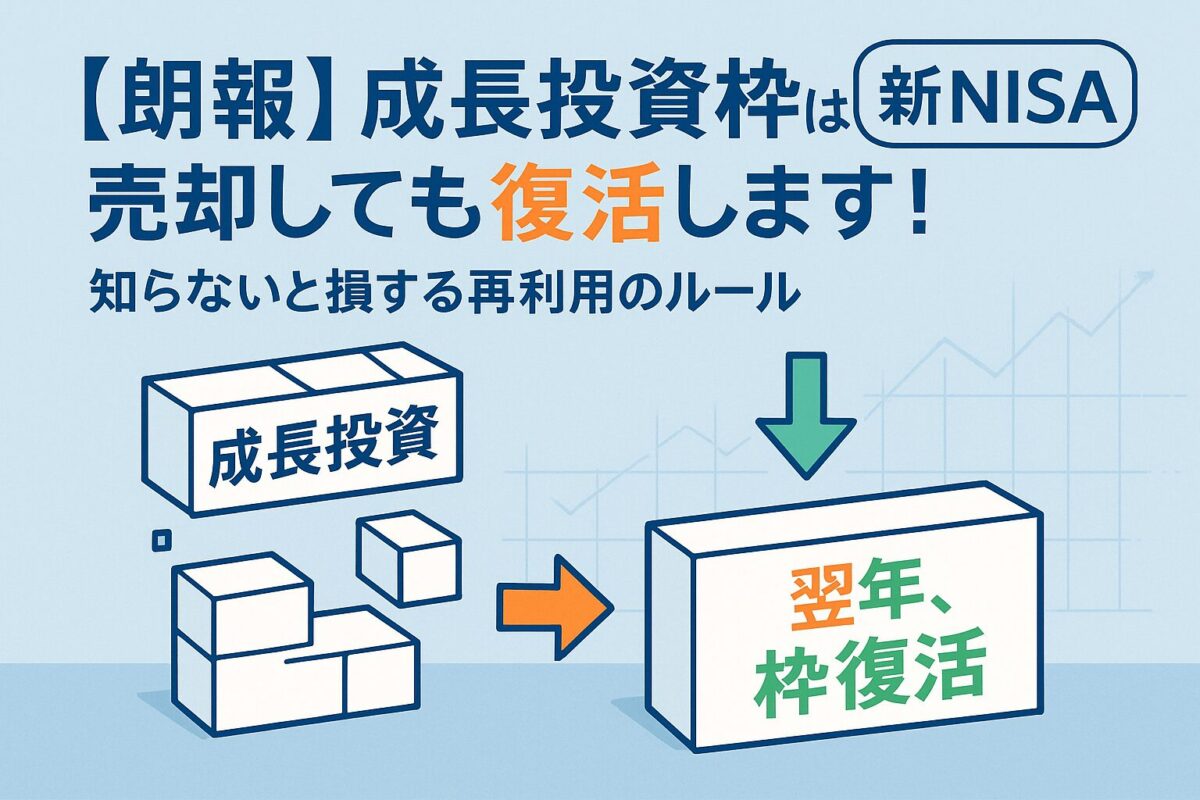 新NISAの成長投資枠が売却後に復活するルールを示すインフォグラフィック。この記事のテーマである「新NISA 成長投資枠 売却」後の非課税枠の再利用について解説する一枚。