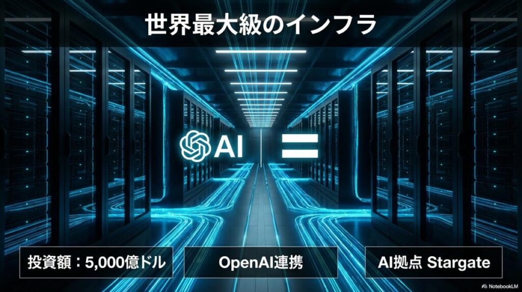 AIデータセンター「Stargate」のイメージ。巨額投資と提携を、フォトリアルな外観で表現した画像。