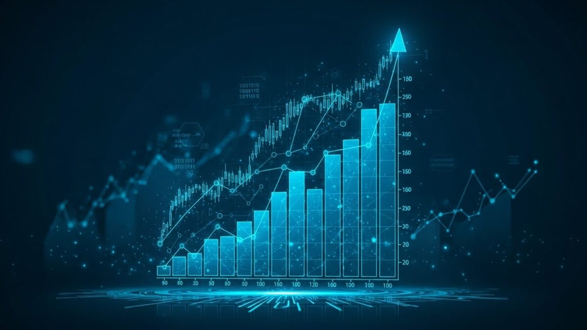 個別株の市場分析と株価上昇トレンドを表すチャート画像