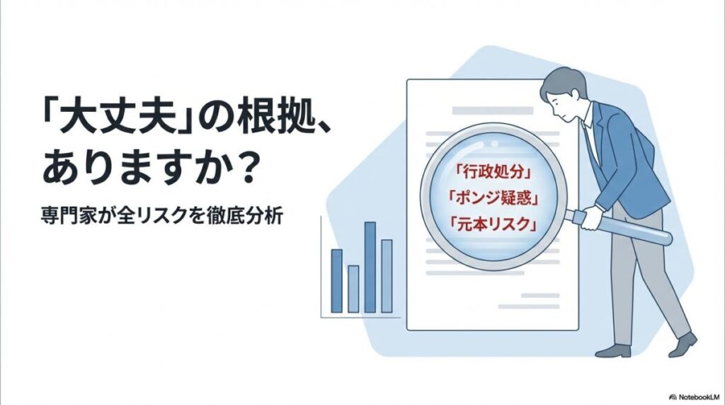 虫眼鏡で契約書のリスクを分析している人物のイラスト。「みんなで大家さんは大丈夫？」という疑問に対し、専門家が客観的データに基づいて解説する記事のテーマを示す一枚。