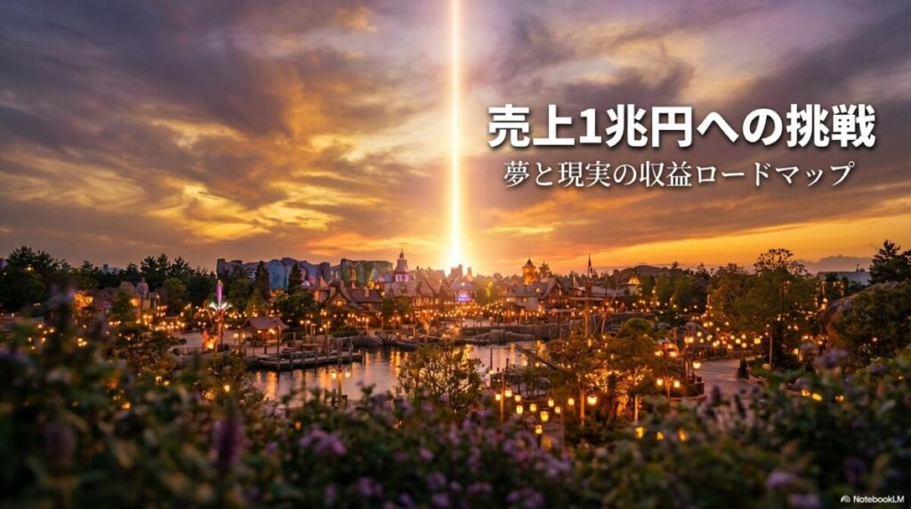 黄金色に輝くファンタジースプリングスのパノラマ画像。この記事のテーマである「オリエンタルランド 今後 の 展望」が描く壮大な成長シナリオを象徴する一枚。