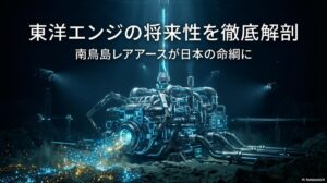 海底からレアアースを汲み上げる精密なハイテクシステム。この記事のテーマである「東洋エンジニアリング」の将来性と南鳥島プロジェクトの技術的優位性を象徴する一枚。