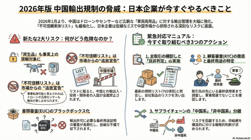 図解『【緊急確認】軍民両用品の輸出規制が拡大！中国「不可信頼リスト」のリスクと実務対応』