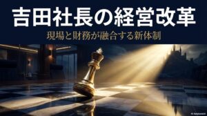 戦略的なチェスの駒とシンデレラ城が並ぶ3D画像。この記事のテーマである「オリエンタルランド 吉田 社長」のリーダーシップと改革を象徴する一枚。