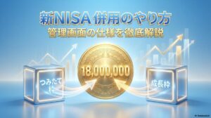 新NISAのつみたて投資枠と成長投資枠が統合されるイメージの3D画像。この記事のテーマである「新NISAの成長枠とつみたて枠を併用するやり方」を象徴する一枚。