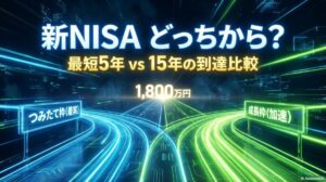 新NISAのつみたて枠と成長枠のどちらを優先するかを迷う分かれ道の3D画像。この記事のテーマである「新NISAの成長投資枠と積立投資枠はどっちから」を象徴する一枚。