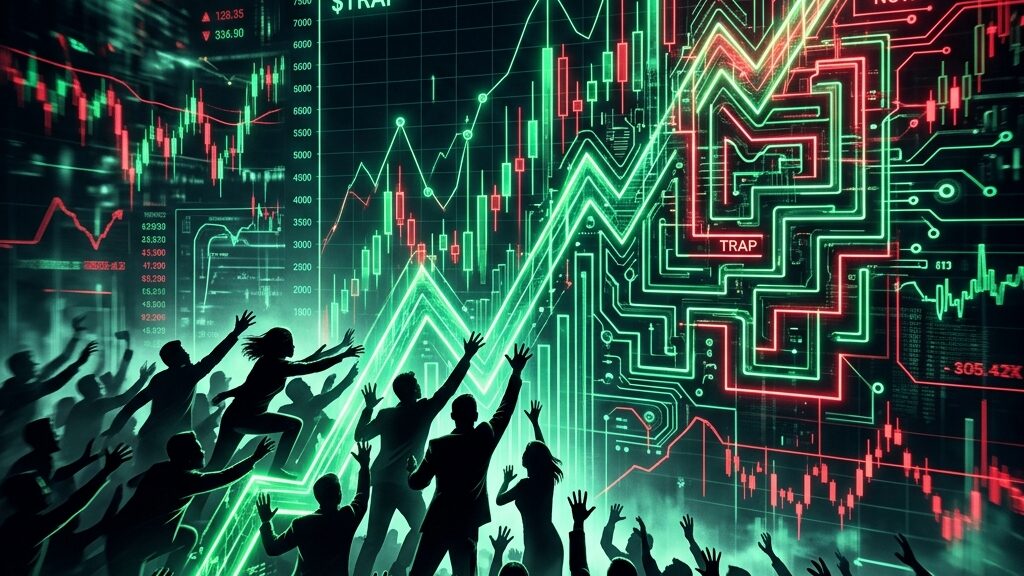 押し目買いか罠か、揺れ動く大衆心理のイメージ