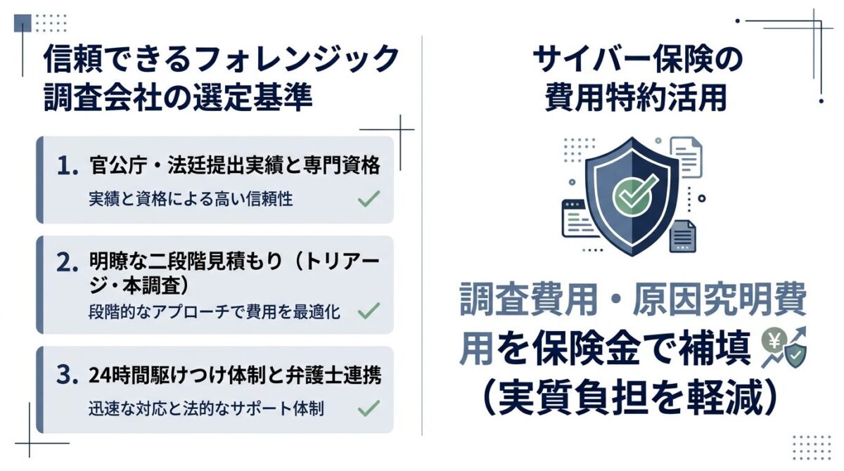 信頼できるフォレンジック調査会社の選定基準とサイバー保険費用特約