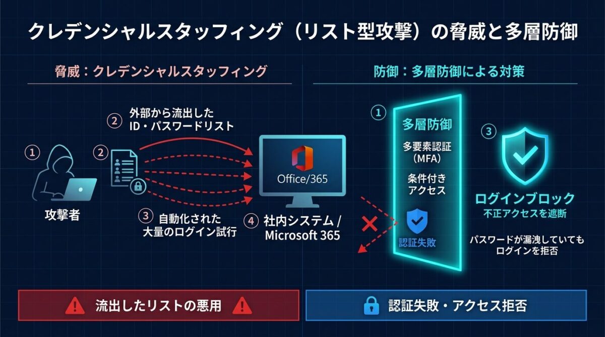 クレデンシャルスタッフィング（リスト型攻撃）の脅威と多層防御