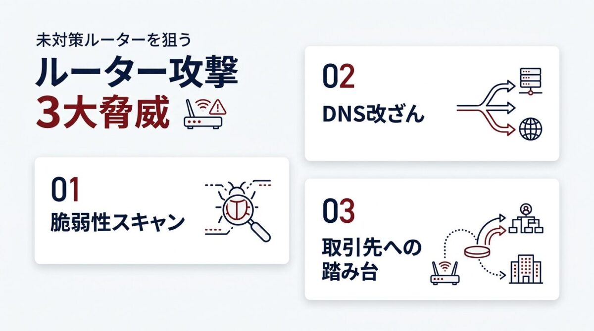 未対策ルーターを狙う3大サイバー攻撃の手口