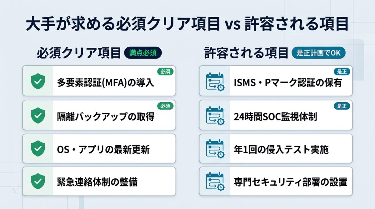 大手が求める必須クリア項目 vs 許容される項目