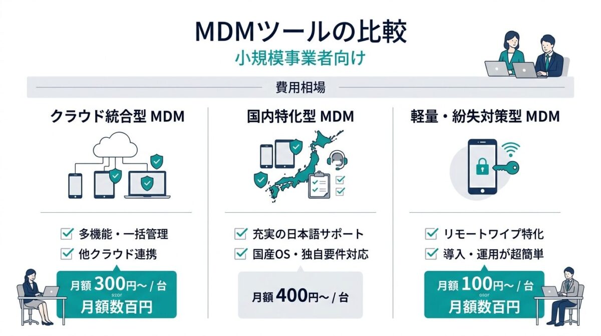 中小企業向けMDMツールのタイプ別比較と費用相場