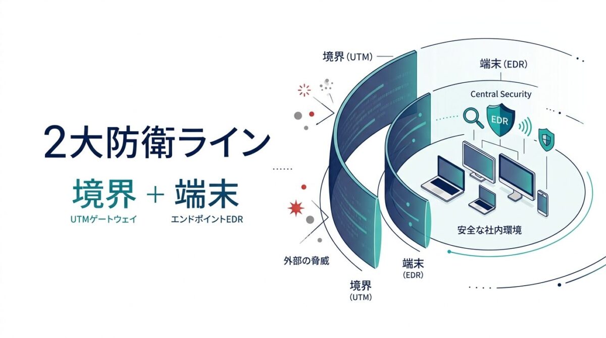 必須の2大防衛ライン：境界UTMゲートウェイ＋端末EDR保護